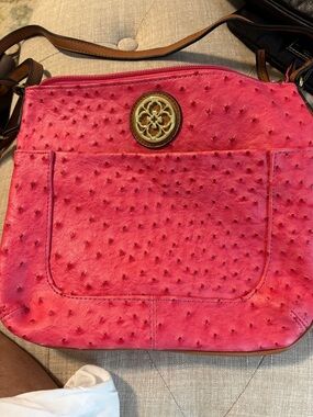 Women's Pink Crossbody Bag with Gold Emblem